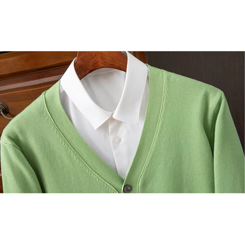 Herren Strickjacke Mit Knöpfen, Leichter Stoff, Klassischer V-ausschnitt