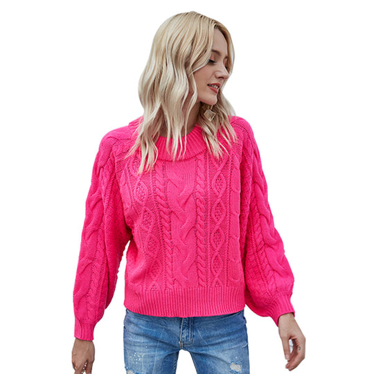Damen Grobstrickpullover mit ausgefallenem Zopfmuster Fudus