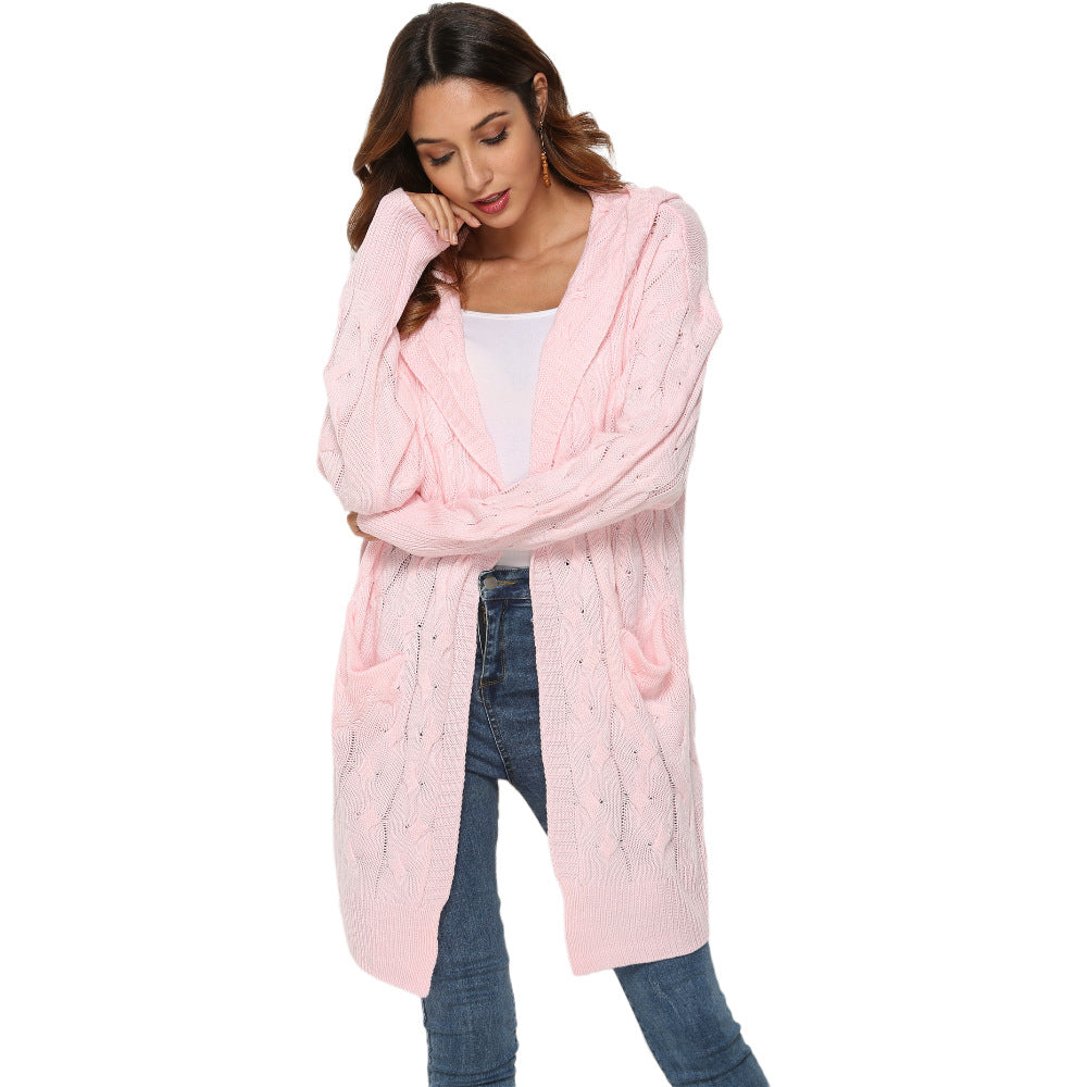 Damen Grobstrick-Kapuzenmantel Fudus