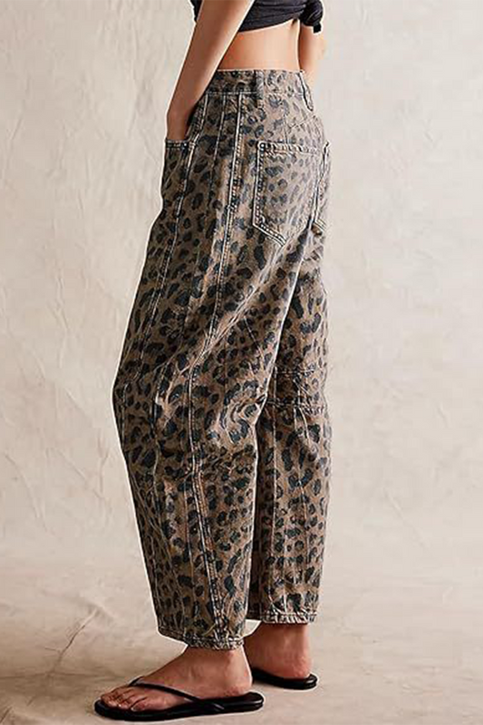 Fudus | Jeans Aus Lässigem Denim Mit Leoparden Taschen und Mittelhoher Taille