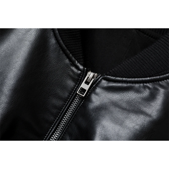 Damen Lederjacke Bombermodell mit gerippten Bündchen und Reißverschlusstaschen