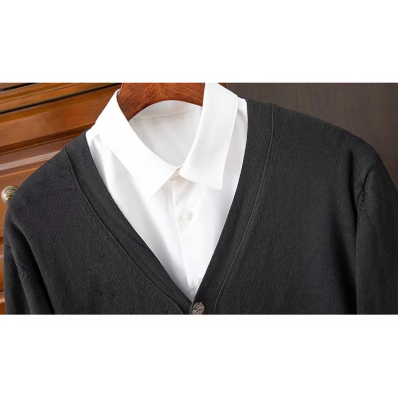 Herren Strickjacke Mit Knöpfen, Leichter Stoff, Klassischer V-ausschnitt