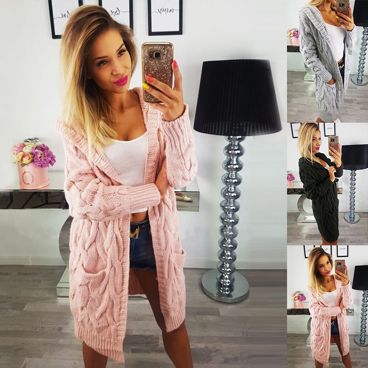 Damen Grobstrick-Kapuzenmantel Fudus