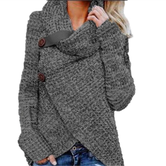 Damen Grobstrickjacke mit asymmetrischem Schnitt und großen Knöpfen Fudus