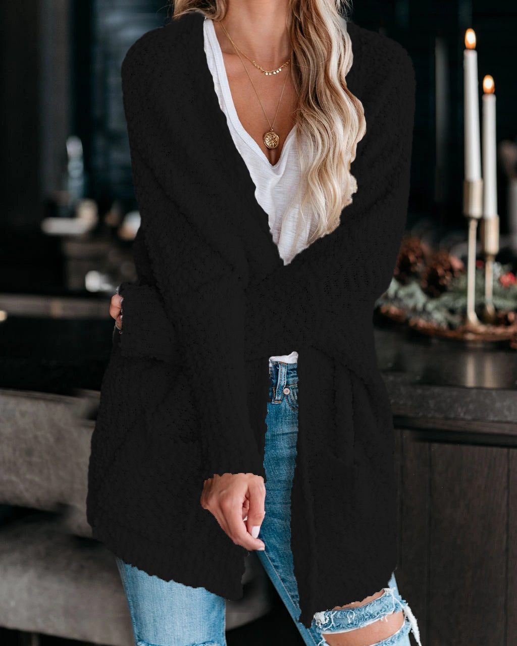 Damen Grobstrickcardigan mit offenen Ärmeln Fudus