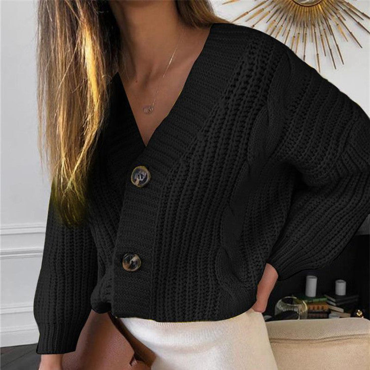 Damen Grobstrickcardigan mit modischem Zopfmuster und großen Knöpfen Fudus