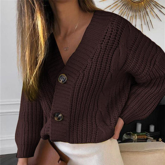 Damen Grobstrickcardigan mit modischem Zopfmuster und großen Knöpfen Fudus