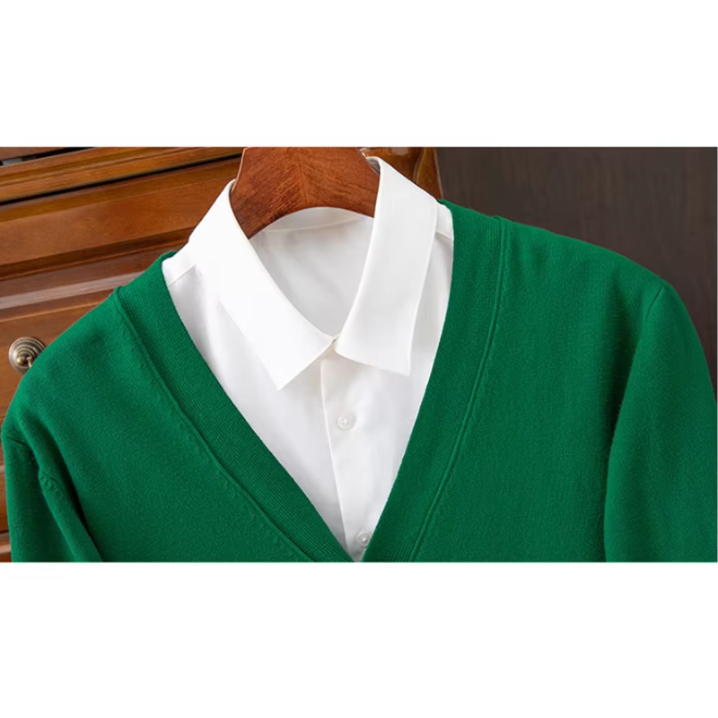 Herren Strickjacke Mit Knöpfen, Leichter Stoff, Klassischer V-ausschnitt