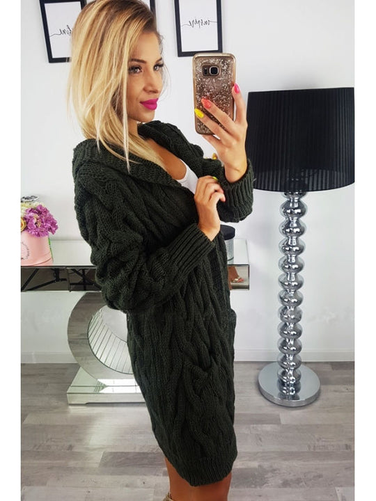 Damen Grobstrick-Kapuzenmantel Fudus