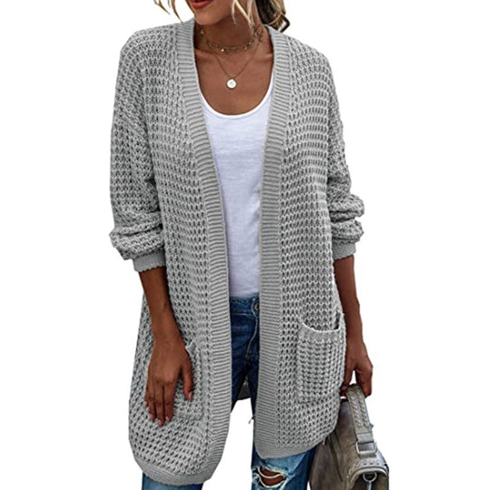 Damen Grobstrick Cardigan mit lässigem Schnitt und praktischen Taschen Fudus
