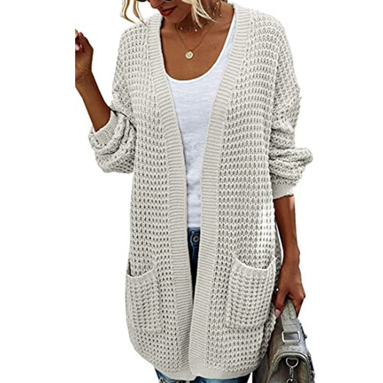 Damen Grobstrick Cardigan mit lässigem Schnitt und praktischen Taschen Fudus