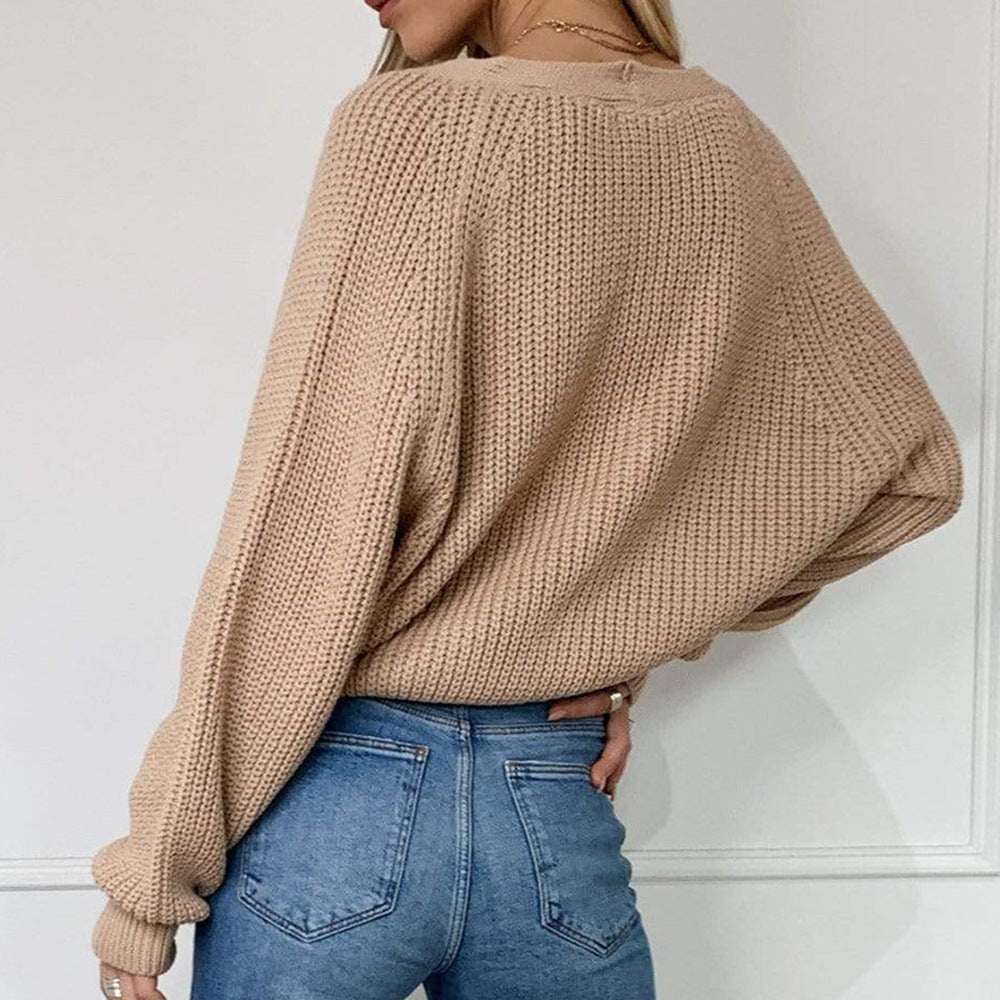 Damen Grobstrick Cardigan mit lässigem V-Ausschnitt und großen Knöpfen Fudus