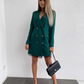 Blazer Kleid Damen Mit Spitzen Saum und Doppelknöpfen