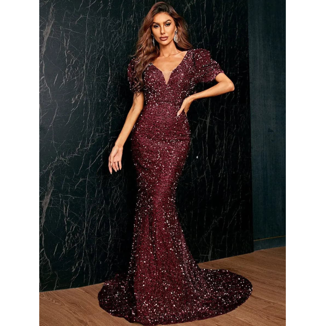 Damen Kleid Glitzernde Pailletten Maxi