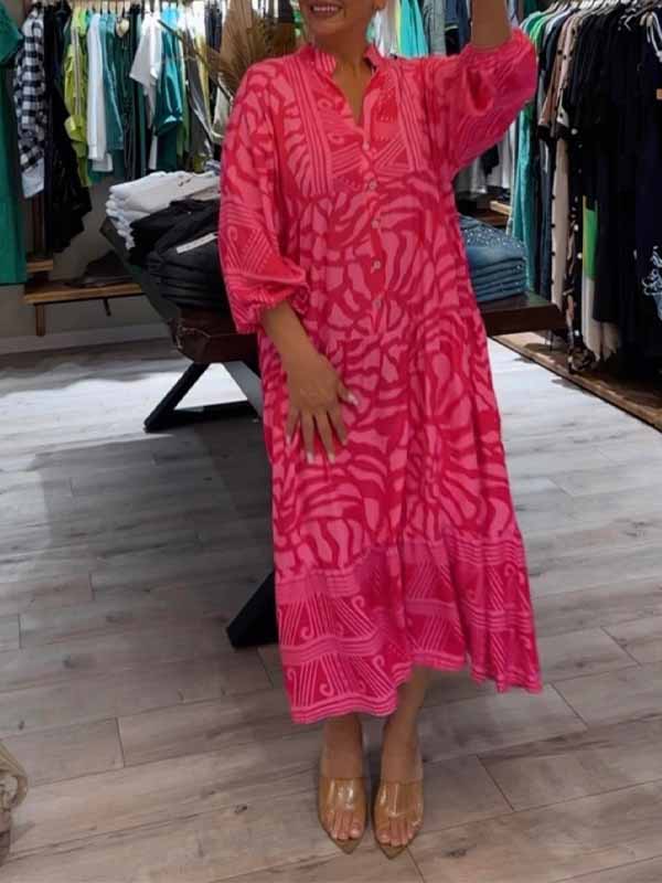 Fudus | Weit Geschnittenes Bedrucktes V-ausschnitt Kleid Für Frauen