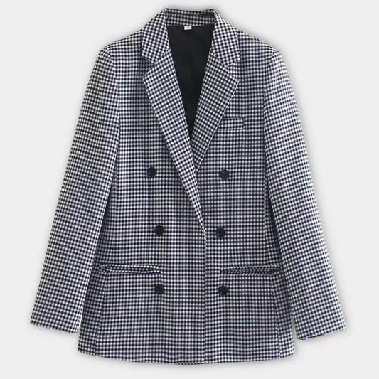 Silvane - Damen Karierter Doppelreiher Blazer,Reverskragen, Klassische Passform