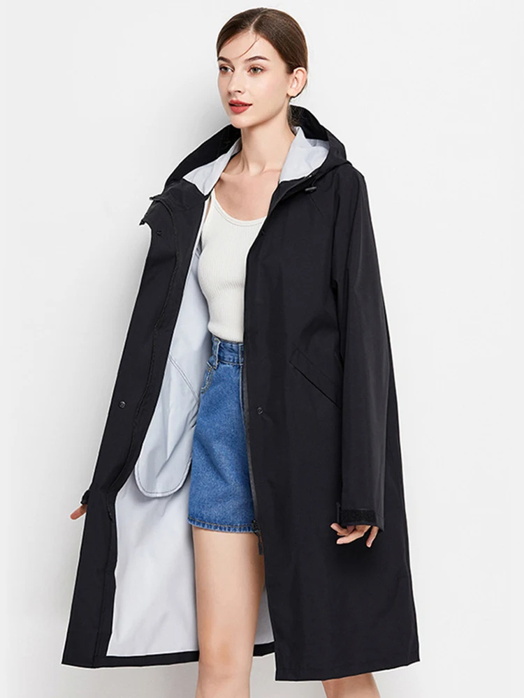 Damen Regenjacke Mit Kapuze Faltbare Wasserdichte Lange Jacke
