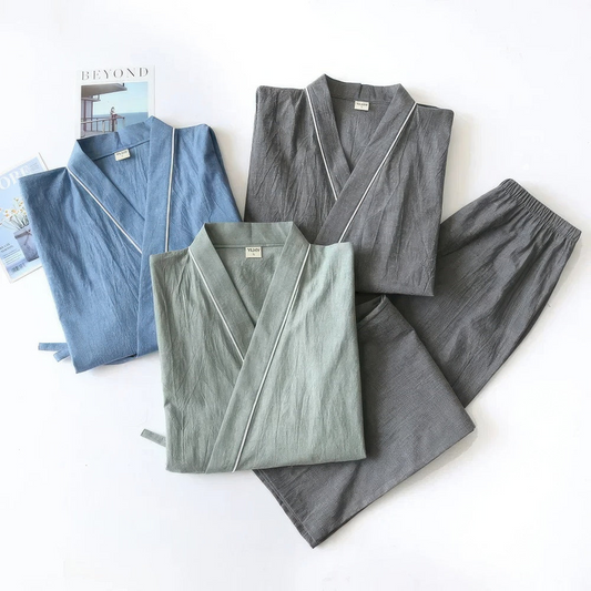 Herren Zwei Teiliger Pyjama Satz Mit Japanischem Kimono