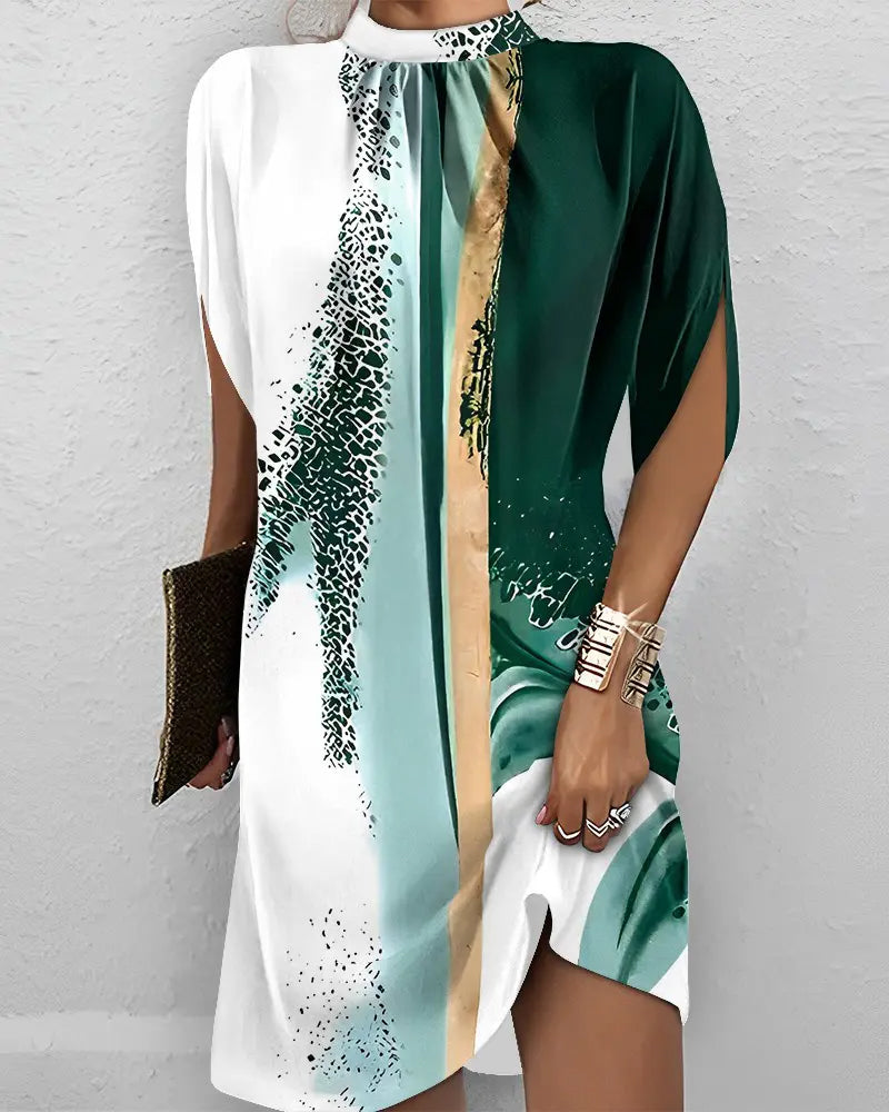 Fudus Damen Abstraktes Minikleid - Elegantes Hochgeschlossenes Design