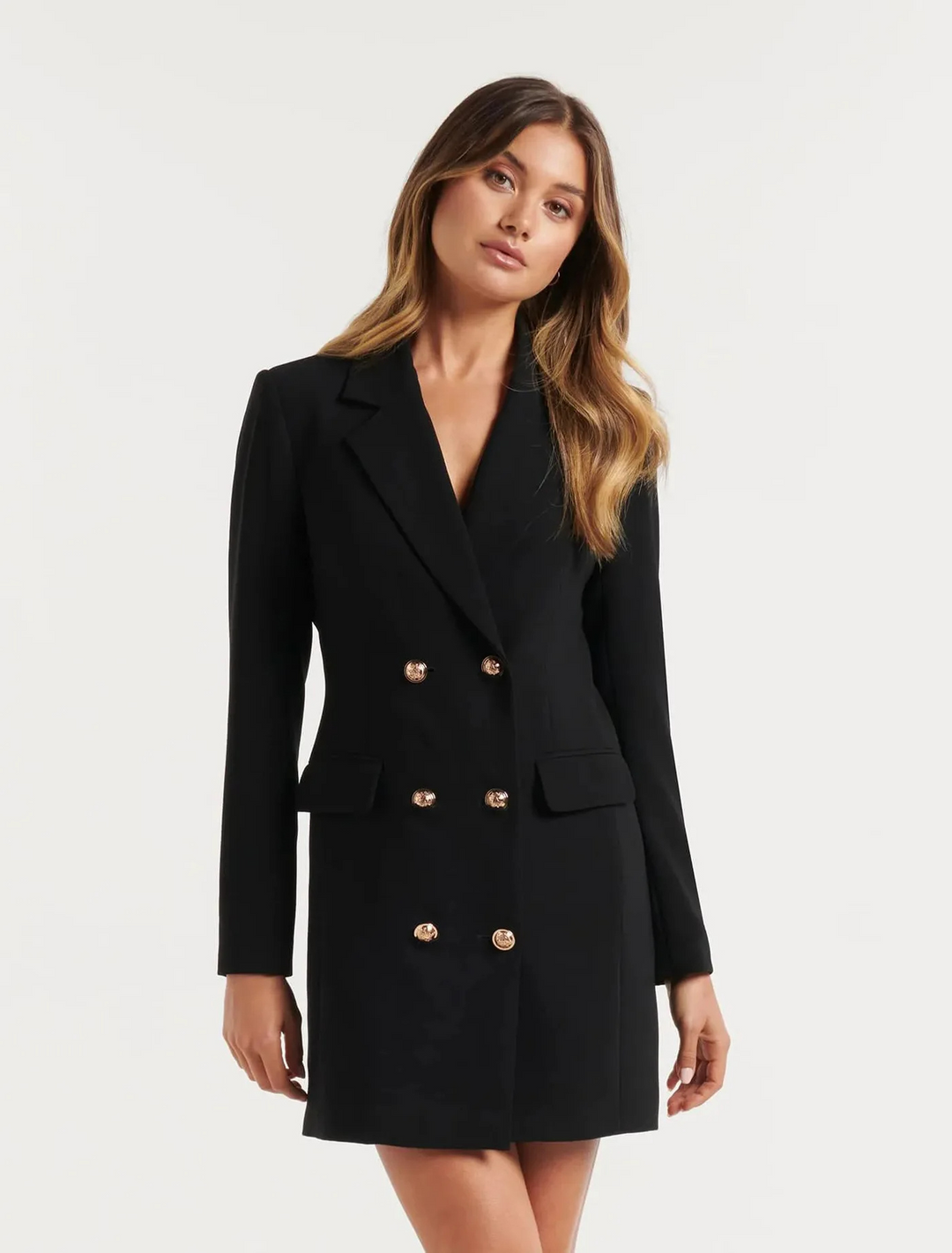 Damen Blazer Kleid Doppelknöpfig Klassisch Langarm Elegant