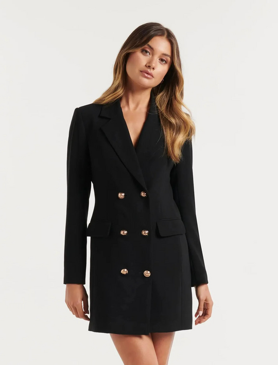 Damen Blazer Kleid Doppelknöpfig Klassisch Langarm Elegant