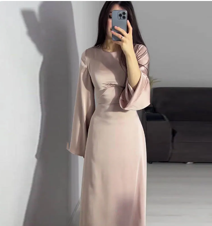 Damen Satinkleid Lang Sexy Spitze