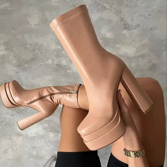 Fudus | Lederstiefel Mit Dicken Absätzen