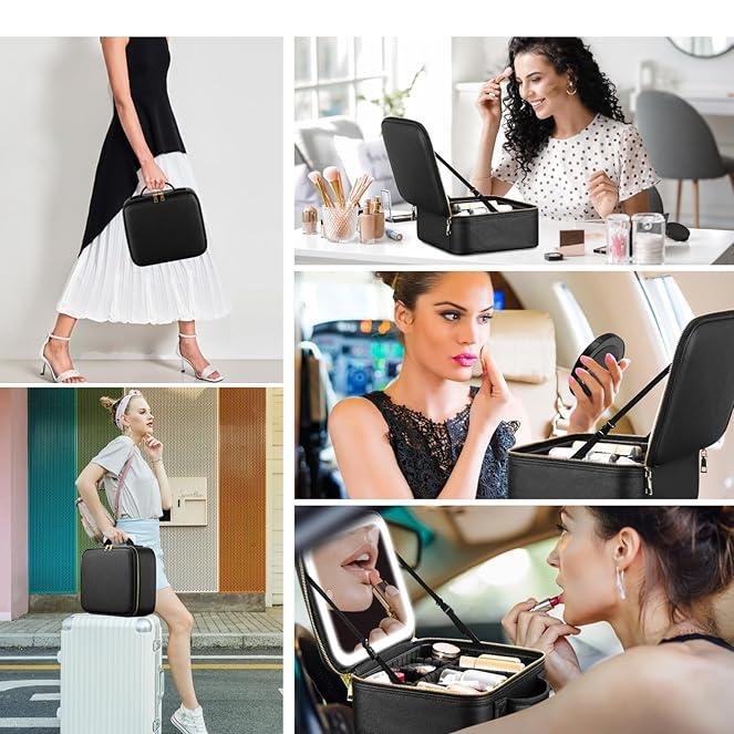 Damen Tragbare Kosmetiktasche Mit LED Licht Und Spiegel