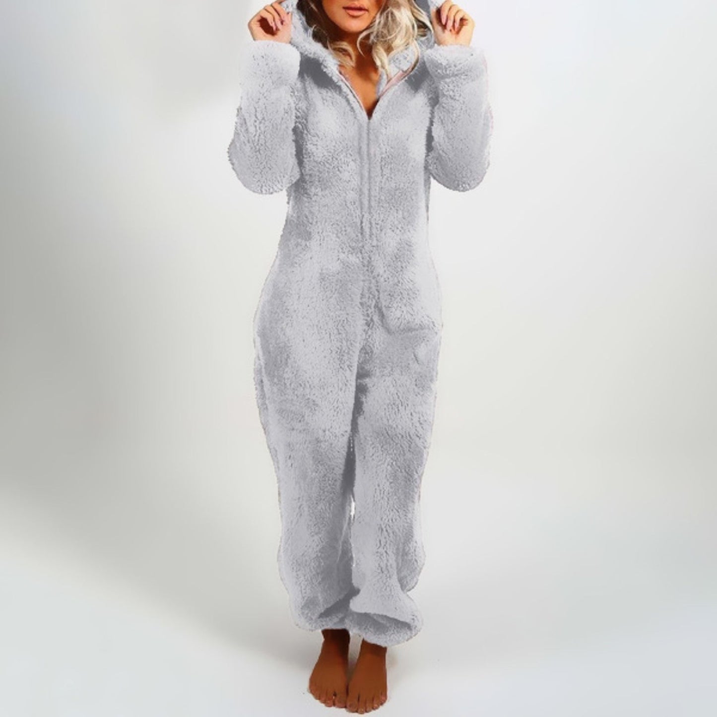 Grauer Fleece-Jumpsuit - Nora