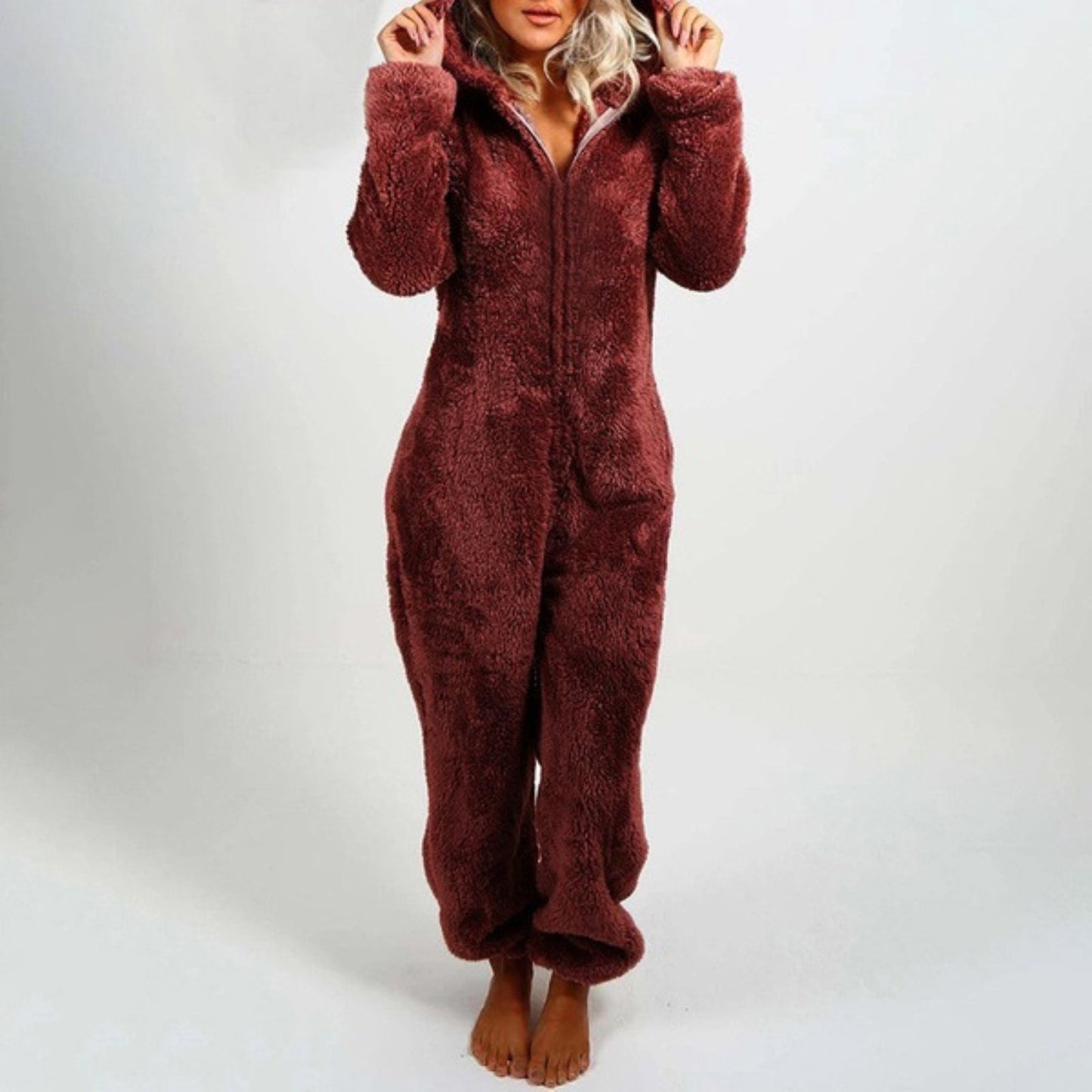 Grauer Fleece-Jumpsuit - Nora