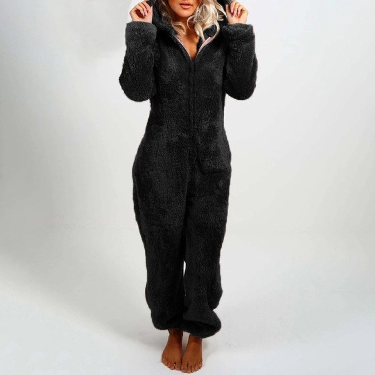 Grauer Fleece-Jumpsuit - Nora