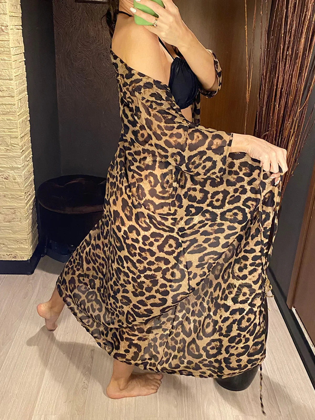 Strandüberwurf Chiffon Leopardenmuster Schick