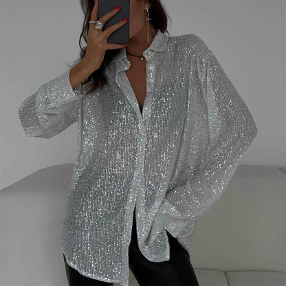 Damen Bluse Lange Ärmel Glitzer Bluse Für Funkelnde Besondere Anlässe
