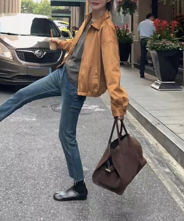 Damen Wildleder Braune Handtasche