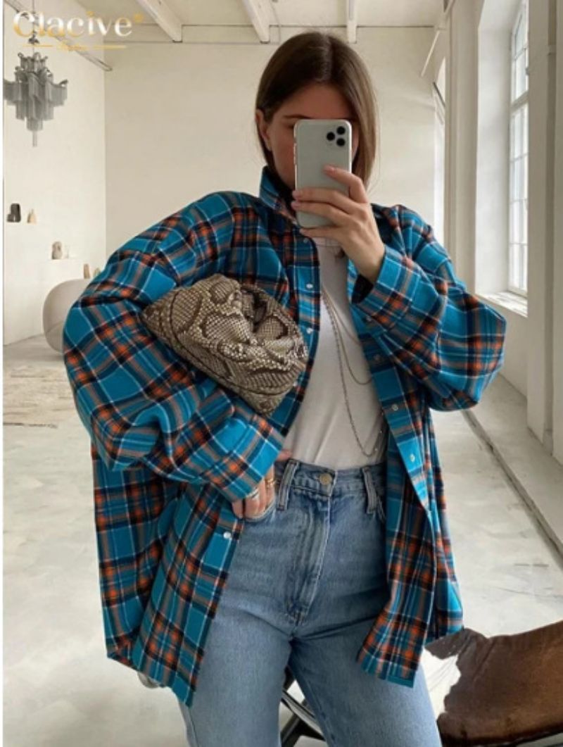 Damen Oversize Karo Flanellhemd Bequem Für Alltag