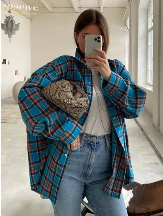 Damen Oversize Karo Flanellhemd Bequem Für Alltag