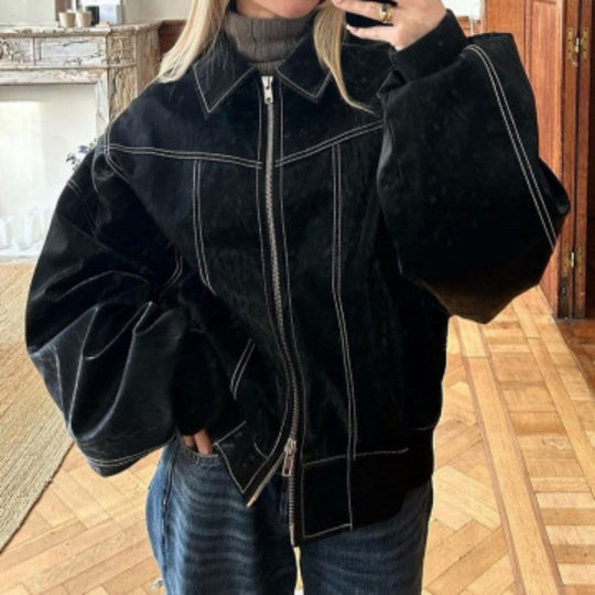 Damen Jacke im Amerikanischen Stil mit Reissverschluss