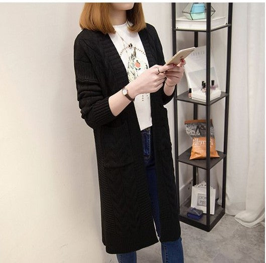 Damen Grobstrick-Kardigan mit tiefem V-Ausschnitt und praktischen Taschen Fudus