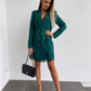 Blazer Kleid Damen Mit Spitzen Saum und Doppelknöpfen