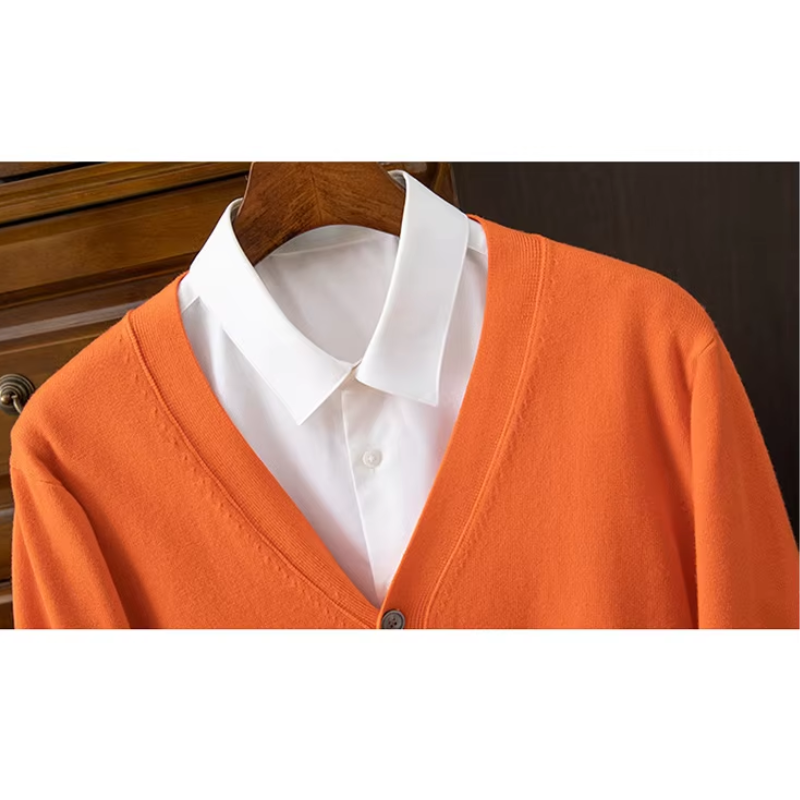 Herren Strickjacke Mit Knöpfen, Leichter Stoff, Klassischer V-ausschnitt