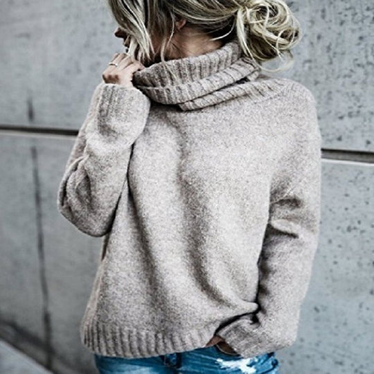 Damen Grobstrickpullover mit hohem Kragen und lässigem Schnitt Fudus