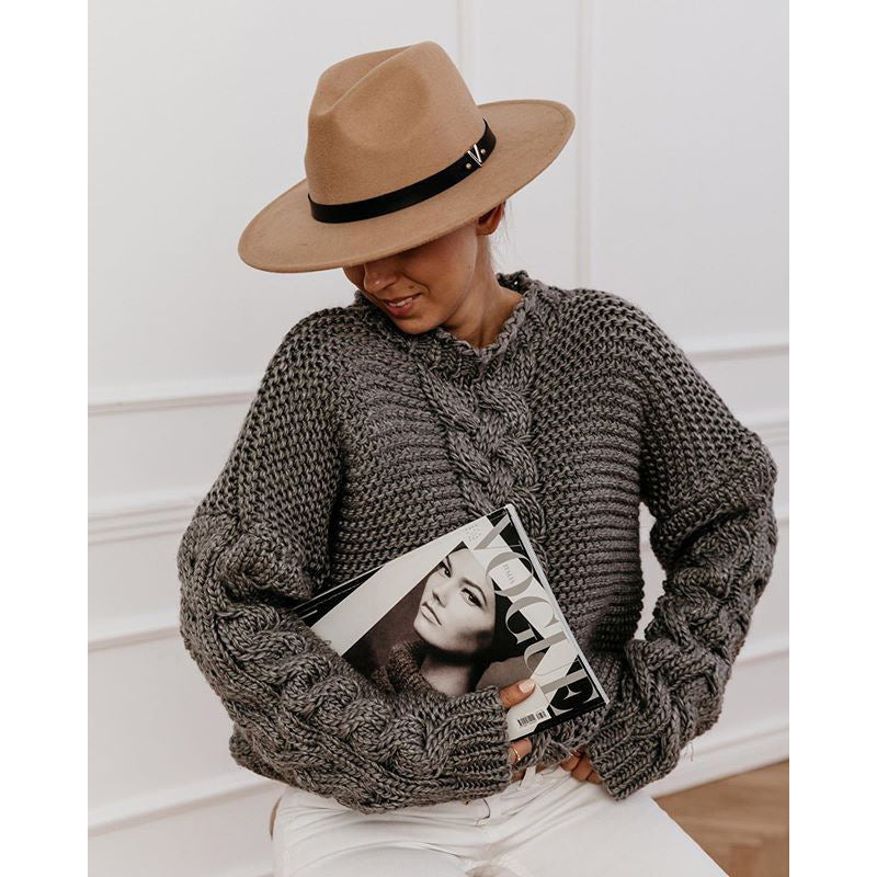 Damen Grobstrickpullover mit Wellenmuster Fudus