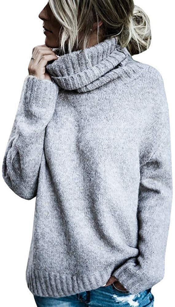 Damen Grobstrickpullover mit hohem Kragen und lässigem Schnitt Fudus