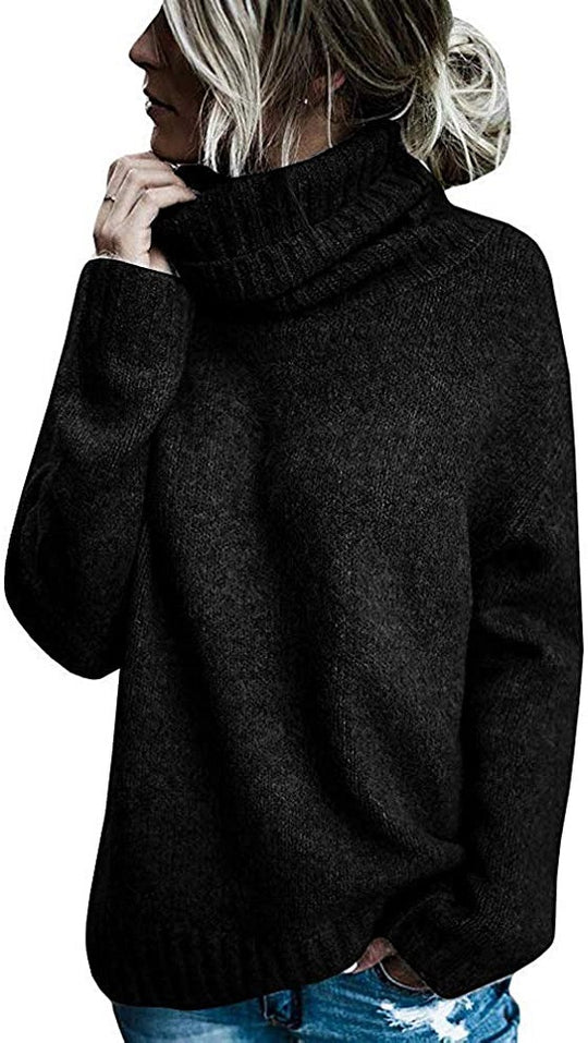 Damen Grobstrickpullover mit hohem Kragen und lässigem Schnitt Fudus