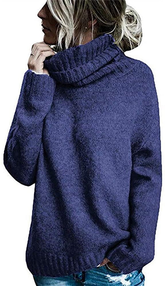 Damen Grobstrickpullover mit hohem Kragen und lässigem Schnitt Fudus
