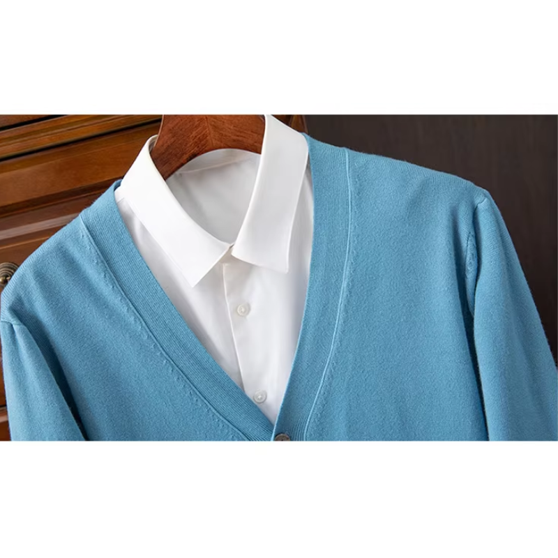 Herren Strickjacke Mit Knöpfen, Leichter Stoff, Klassischer V-ausschnitt