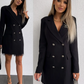 Blazer Kleid Damen Mit Spitzen Saum und Doppelknöpfen