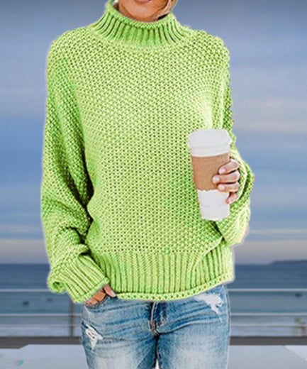 Damen Grobstrickpullover mit hohem Kragen und lockerer Passform Fudus