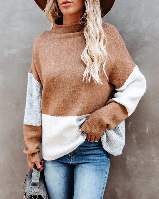 Damen kuscheliger Pullover mit modischem Farbblockdesign Fudus