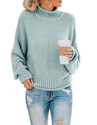 Damen Grobstrickpullover mit hohem Kragen und lockerer Passform Fudus